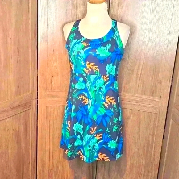 Columbia Midway Bay Blue Green Floral Tropical Sleeveless Mini Dress XS - Picture 2 of 5